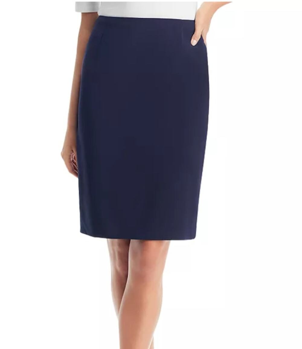 BOSS Vileah Wool Pencil Skirt Women's Size 6 Navy Blue Career Office Workwear